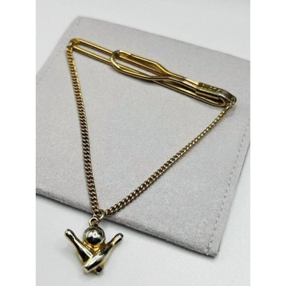 Vintage Swank Tie Bar Chain with Bowling Charm 1950s - Picture 2 of 7